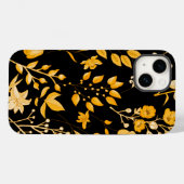 秋の黄金色の花の模様。黒BG Case-Mate iPhoneケース (裏面 (横))