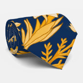 秋の黄金色の花の模様。DBlue BG ネクタイ (ロール)