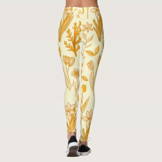 秋の黄金色の花の模様。L黄BG レギンス (裏面)