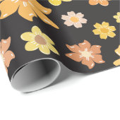 秋の黄金色の花ブラックシームレス誕生日ギフト ラッピングペーパー (ロールコーナー)