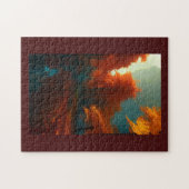 秋の黄金色の赤い木が湖に影を投げかける ジグソーパズル (横)