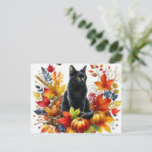 秋の黒猫と季節の離れはがき ポストカード (スタンド正面)