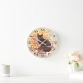 秋の黒猫の写真 ラウンド壁時計 (ホーム)