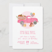 秋の1歳誕生日パンプキンピンクトラック 招待状 (正面)