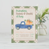 秋の1歳誕生日パーティー　トラックとカボチャの男の子　ナチュラル 招待状 (スタンド正面)
