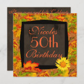 秋の50歳誕生日招待状 招待状 (正面/裏面)