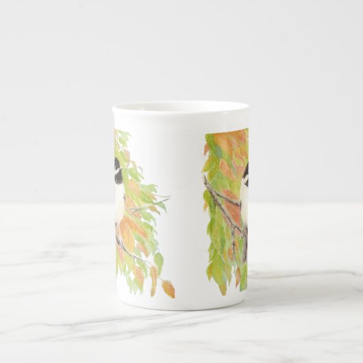 秋の《鳥》アメリカゴガラ、鳥の自然、野生生物、水色 ボーンチャイナマグカップ (正面)