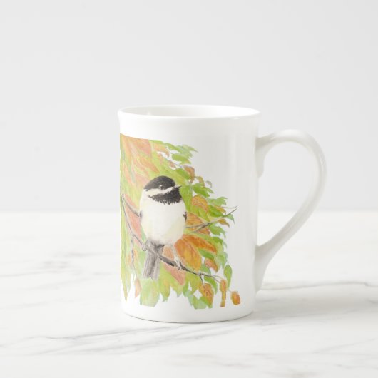 秋の《鳥》アメリカゴガラ、鳥の自然、野生生物、水色 ボーンチャイナマグカップ (右)