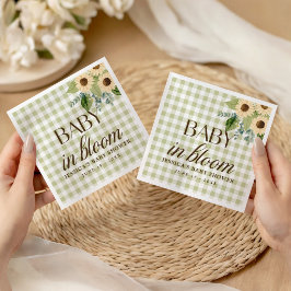 秋のBaby in Bloom ギンガムひまわりパーティーグッズ スタンダードカクテルナプキン