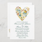 秋のBohoの花のハートの秋の結婚式の招待状 招待状 (正面/裏面)