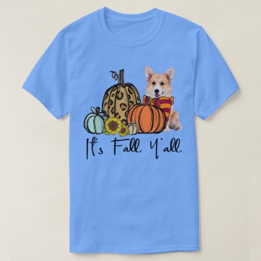 秋のY'all Corgi Leopard Pumpkin Sunflower Tシャツ (デザイン正面)