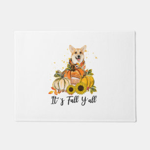 秋のY'all Corgi Pumpkin Thanksgivingだ ドアマット