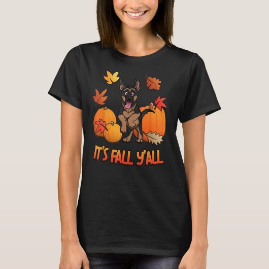 秋のY'all German Shepherd Puppy Pumpkin Edit Tシャツ (正面)