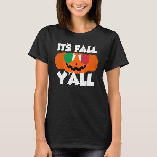 秋のY'all Thanksgiving Pumpkin Italy Glasses Tシャツ (正面)