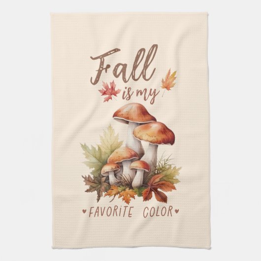 秋はお気に入りの私の色 – マッシュルーム&離れ キッチンタオル (縦)