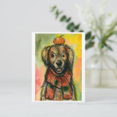 秋はがき、かぼちゃがきの犬、秋 ポストカード (スタンド正面)