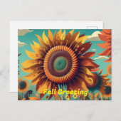 秋はがき、秋ひまわり挨拶はがき、 ポストカード (正面/裏面)