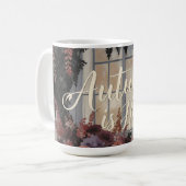 秋はここへフローラウィンドウタイポグラフィアート コーヒーマグカップ (正面左)