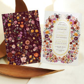 秋はっきりしたの山花モノグラム結婚の紋 箔招待状