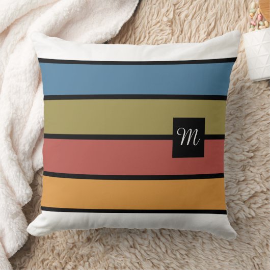 秋はっきりしたストライプモノグラム クッション (ブランケット)