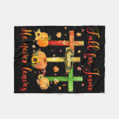 秋はイエスのために彼は秋の葉クリスチャンギを決して見ない フリースブランケット (正面(横))