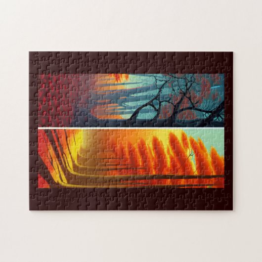 秋はファンタジーで黄金色のオレンジ色の木々を覆う ジグソーパズル (横)