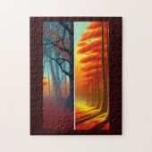 秋はファンタジーで黄金色のオレンジ色の木々を覆う ジグソーパズル (縦)
