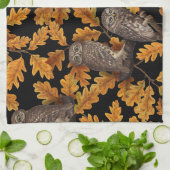 秋はフクロフクロウ黒 キッチンタオル (折り畳み)