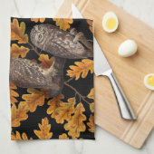 秋はフクロフクロウ黒 キッチンタオル (四つ折り)