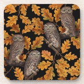 秋はフクロフクロウ黒 コースター (正面)
