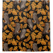 秋はフクロフクロウ黒 シャワーカーテン (正面)