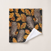 秋はフクロフクロウ黒 バスタオルセット (ウォッシュタオル)