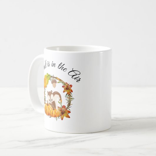 秋はリスと空気タイポグラフィにある コーヒーマグカップ (正面左)