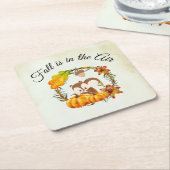 秋はリスと空気タイポグラフィにある スクエアペーパーコースター (アングル)