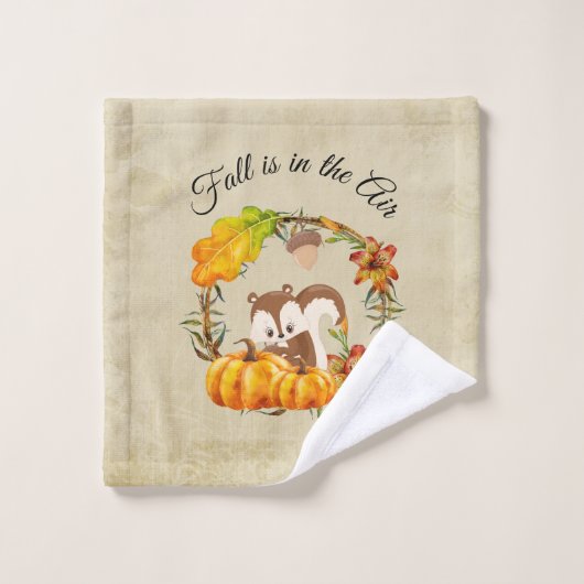 秋はリスと空気タイポグラフィにある バスタオルセット (ウォッシュタオル)