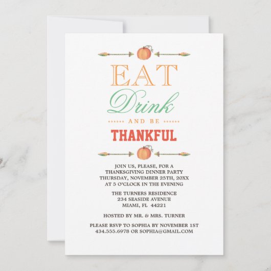 秋は与え感謝祭感謝していディナー 招待状 (裏面)