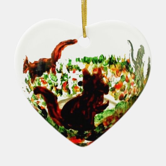 秋は動物の芸術を蓄えます セラミックオーナメント (正面)