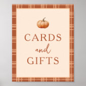 秋は小さなカボチャのカードとギフトサインをプレイド ポスター (正面)