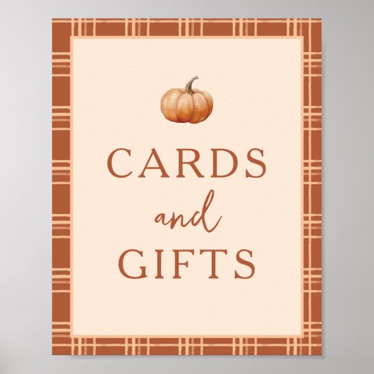 秋は小さなカボチャのカードとギフトサインをプレイド ポスター (正面)