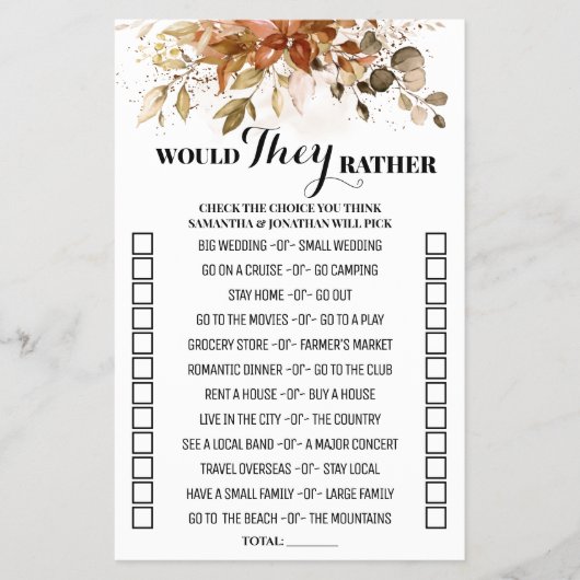 秋は、彼らはむしろ秋カップルのシャワーゲーム チラシ (正面)