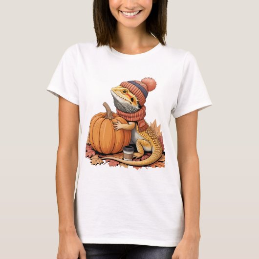 秋ひげドラゴンとパンプキンアート Tシャツ (正面)