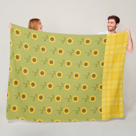 秋ひまわりかわいらし付き緑 フリースブランケット (インサイチュ)