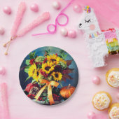 秋ひまわりの花と弓, 7"ラウンド紙プレート ペーパープレート (パーティー)