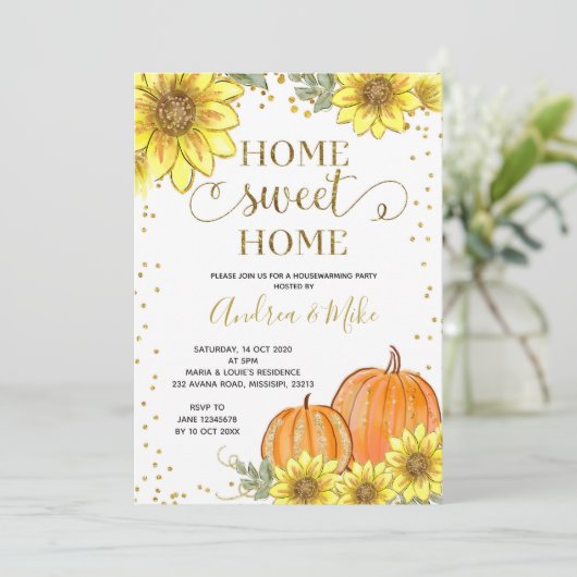 秋ひまわりカボチャ引っ越し祝いパーティーパーティー 招待状 (スタンド正面)
