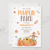 秋ひまわりカボチャ誕生日カボチャパッチ 招待状 (正面)