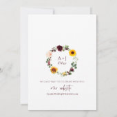 秋ひまわりバラブルゴーニュ赤結婚秋 招待状 (裏面)