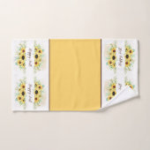 秋ひまわりフレームとカスタマイズ可能な文字バス バスタオルセット (ハンドタオル)