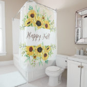 秋ひまわりフレーム(カスタマイズ可能な文字) シャワーカーテン (インサイチュ)