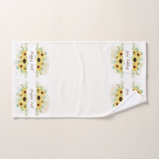 秋ひまわりフレーム(カスタマイズ可能な文字) バスタオルセット (ハンドタオル)