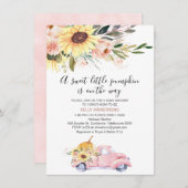 秋ひまわりフローラかぼちゃトラックベビーシャワー 招待状 (正面/裏面)